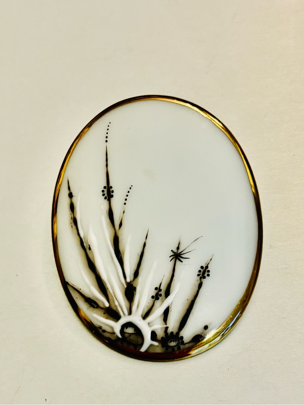 Karin Bang signed Hand-painted Porcelain brooch